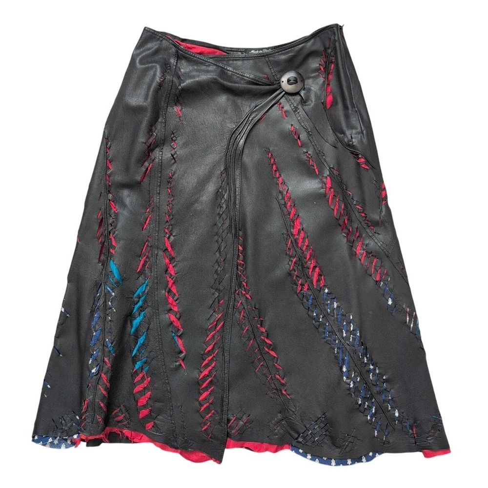 Nigel Preston Leather Wrap Skirt Black Red M Made in Italy Punk Wearable Art